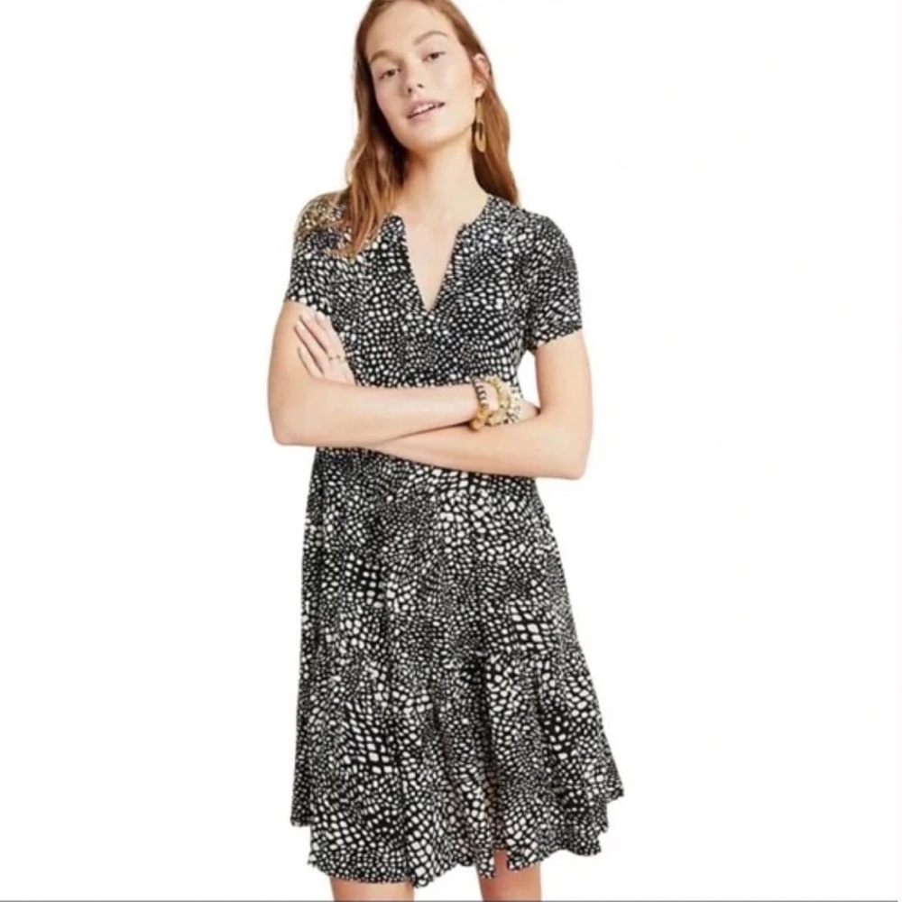 NWOT - Maeve by Anthropologie Tania Tiered Dress - Black and White - XS